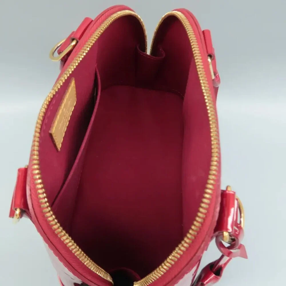 100% Authentic Louis Vuitton Alma BB Red Monogram Patent Leather Satchel - Picture 9 of 12